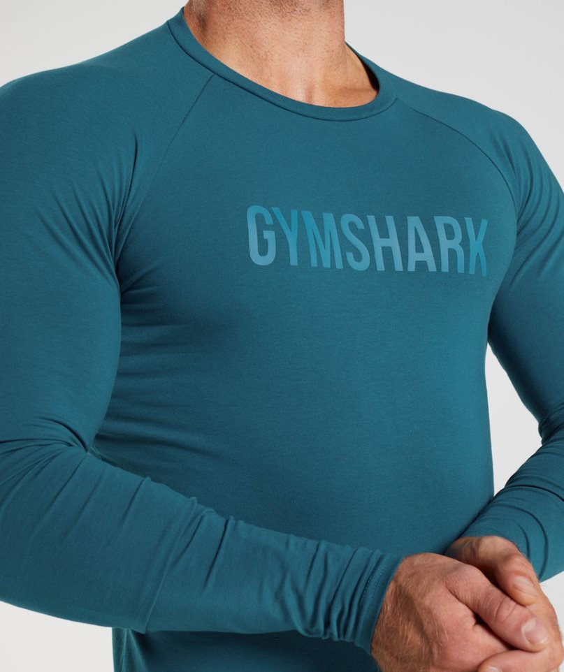 Men's Gymshark Apollo Long Sleeve T-Shirts Blue | CA 0356AD